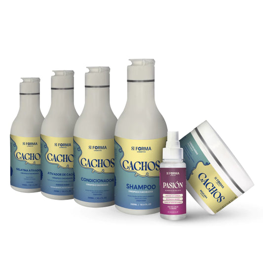 Kit Cachos/Crespos definidos + Perfume Capilar e Corporal Pasion 6 Produtos